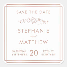 Pegatina Cuadrada Elegante Montaña de Oro Blanco y Rosa Salven La Fe