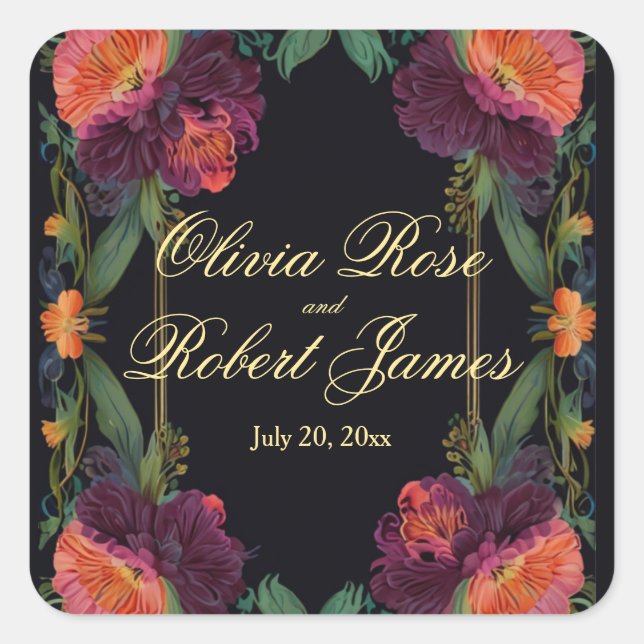 Pegatina Cuadrada Elegante moody peachy rosa boho floral (Anverso)