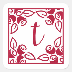 Pegatina Cuadrada Elegante Motif Monogramado Roses Rojos