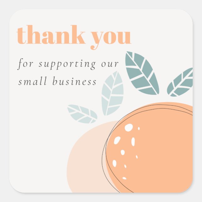 Pegatina Cuadrada Elegante Naranja Cute Negrita Fruity Gracias Pedid (Anverso)