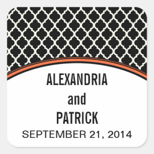 Pegatina Cuadrada Elegante naranja Quatrefoil Wedding Stickers