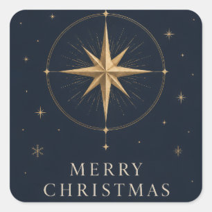 Pegatina Cuadrada Elegante Navidad Celestial, estilo Midnight Navy