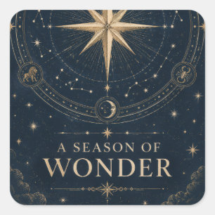 Pegatina Cuadrada Elegante Navidad Celestial ,Vintage Ocho Puntos