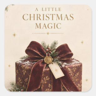 Pegatina Cuadrada Elegante Navidad de Lujo, Estilo de Caja de Regalo