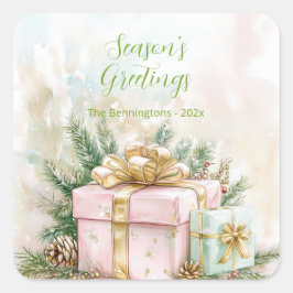 Pegatina Cuadrada Elegante Navidad de oro rosa