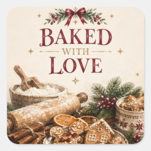 Pegatina Cuadrada Elegante Navidad Europea, Panadería de Pan de Jeng