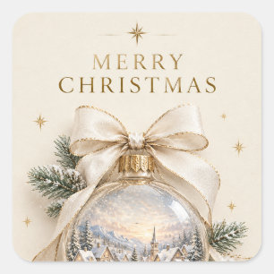 Pegatina Cuadrada Elegante Navidad Personalizada, Adorno Vintage