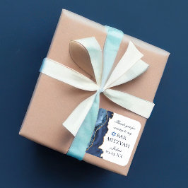 Pegatina Cuadrada Elegante Navy Blue Gold Agate Bar Mitzvah Fiesta