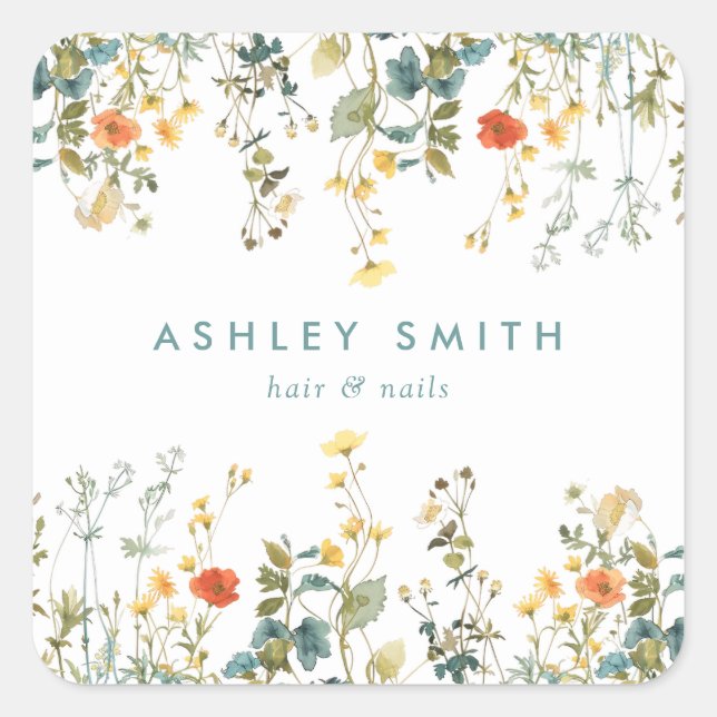 Pegatina Cuadrada Elegante negocio de campo de flores silvestres (Anverso)