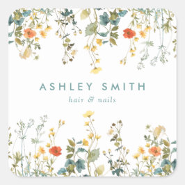 Pegatina Cuadrada Elegante negocio de campo de flores silvestres