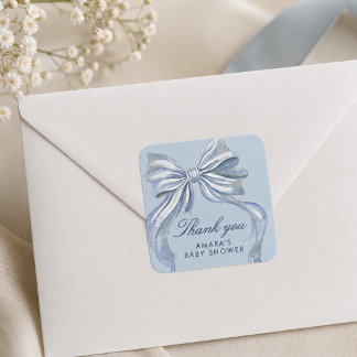 Pegatina Cuadrada Elegante Niño de Arco Azul Baby Shower Agradecimie