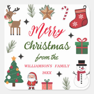 Pegatina Cuadrada Elegante nombre de familia de Personalizado navide