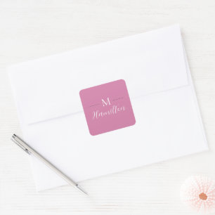 Pegatina Cuadrada Elegante nombre Minimalista de monograma rosa prof