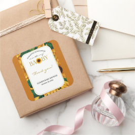 Pegatina Cuadrada Elegante "Nuestro Pequeño Girasol" Baby Shower mod