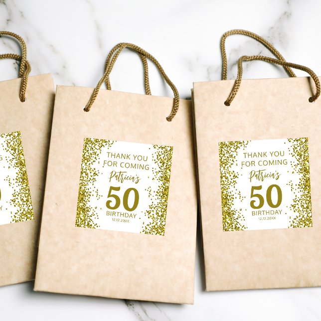 Pegatina Cuadrada Elegante Oro 50 cumpleaños Gracias por venir (Subido por el creador)