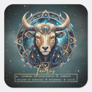 Pegatina Cuadrada Elegante Oro Astrología Negra Símbolo Zodiaco Taur