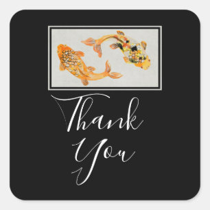 Pegatina Cuadrada Elegante Oro Koi Fish Gracias