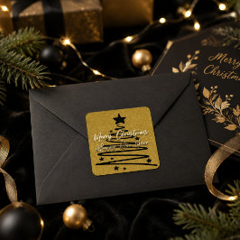 Pegatina Cuadrada Elegante Oro Negro Feliz Navidad Feliz Año Nuevo