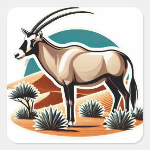 Pegatina Cuadrada Elegante Oryx Arábigo Blanco