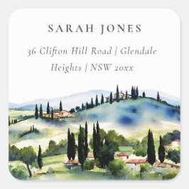 Pegatina Cuadrada Elegante paisaje toscano-italiano acuático