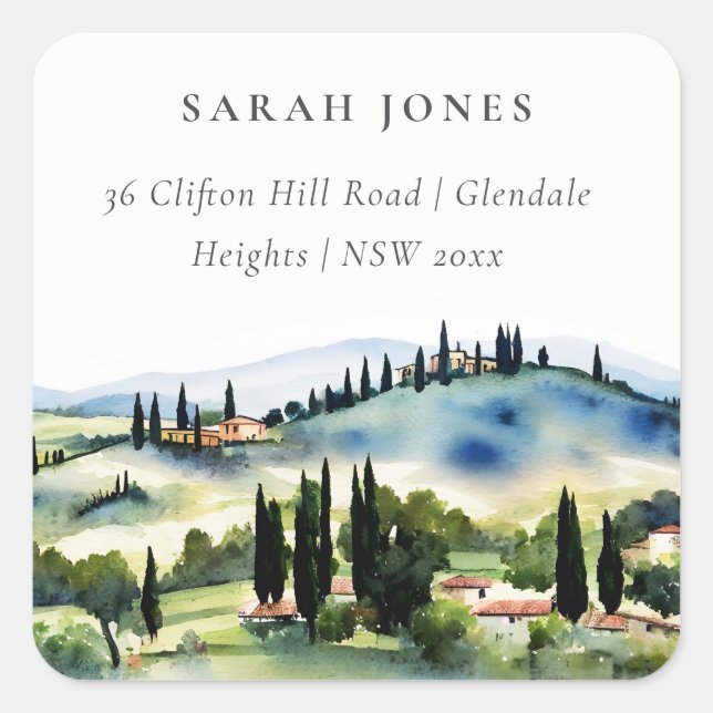 Pegatina Cuadrada Elegante paisaje toscano-italiano acuático (Anverso)