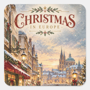 Pegatina Cuadrada Elegante paisaje urbano europeo de Navidad 