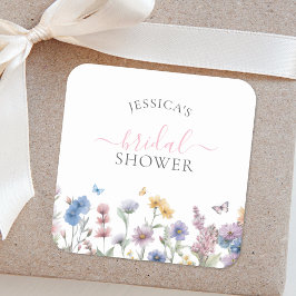 Pegatina Cuadrada Elegante Pastel Flores Silvestres Verdor Ducha de