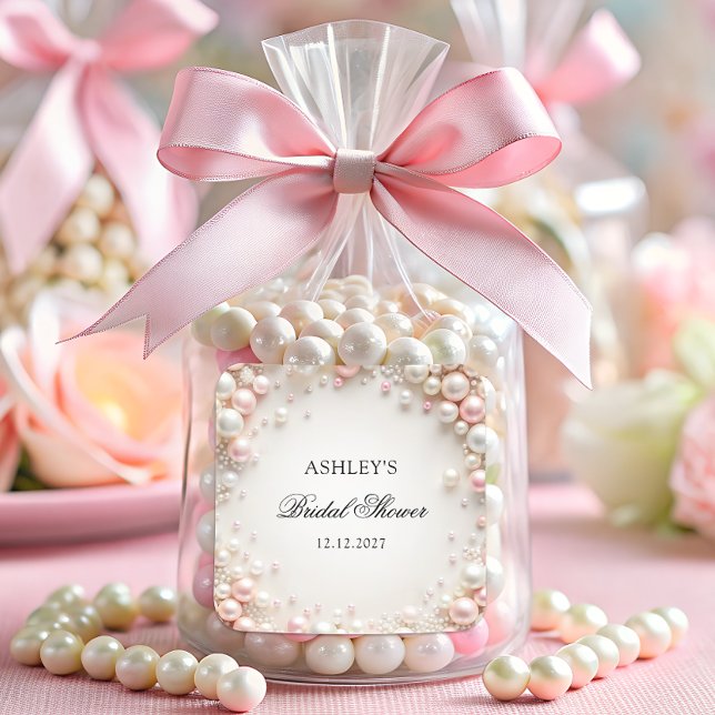 Pegatina Cuadrada Elegante Pastel Pearls Bridal Shower (Subido por el creador)
