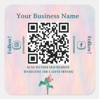 Pegatina Cuadrada Elegante Pastel QR Code Website Business