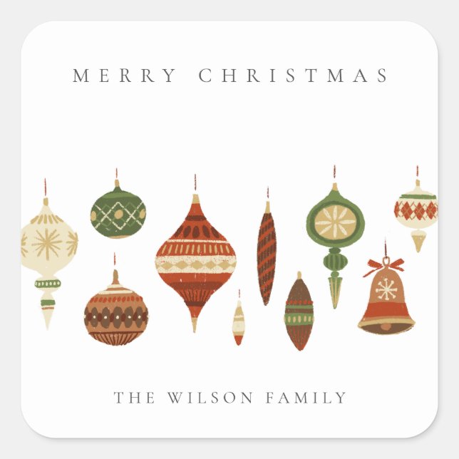 PEGATINA CUADRADA ELEGANTE PASTEL ROJO ESTRELLA VERDE CHIRSTMAS ORNA (Anverso)