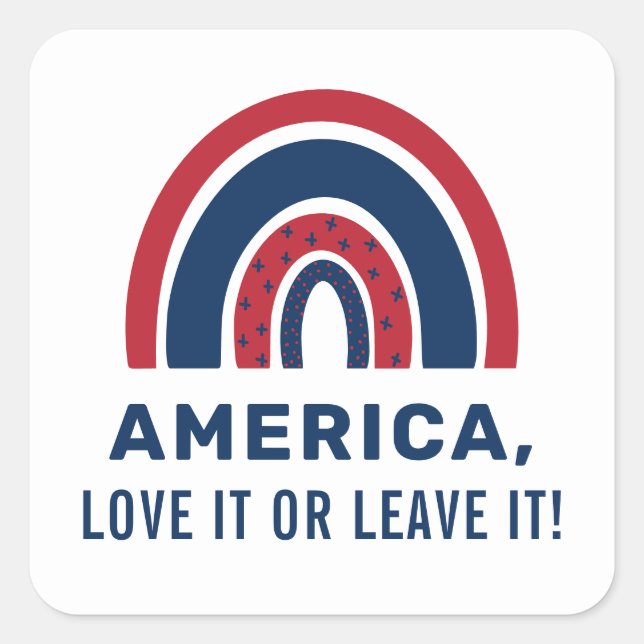 Pegatina Cuadrada Elegante Patriótico Estadounidense Arcoiris 4 De J (Anverso)