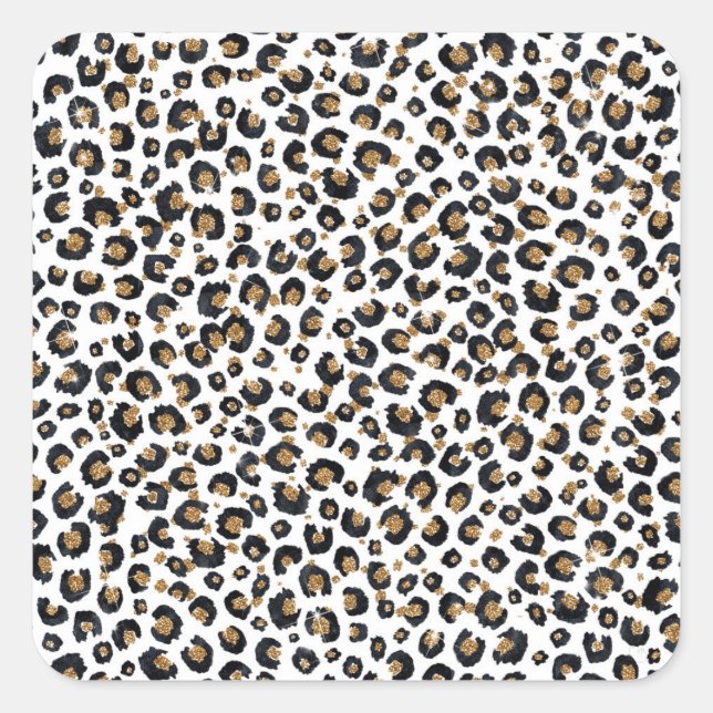 Pegatina Cuadrada Elegante patrón de leopardo Purpurina dorado (Anverso)