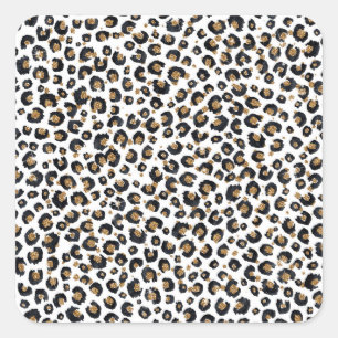 Pegatina Cuadrada Elegante patrón de leopardo Purpurina dorado