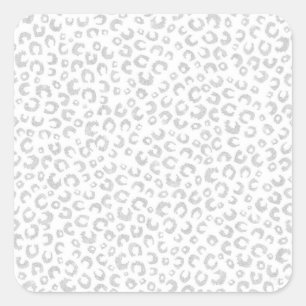 Pegatina Cuadrada Elegante patrón de leopardo Purpurina plateado