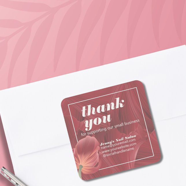 Pegatina Cuadrada Elegante Patrón De Resumen De Tulipanes Rojos (Subido por el creador)