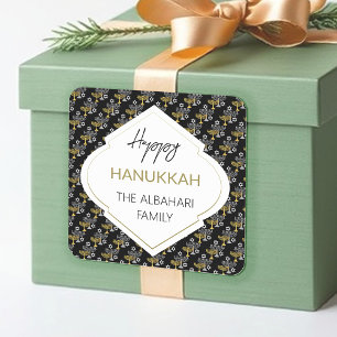 Pegatina Cuadrada Elegante patrón de vacaciones de Hanukkah en oro