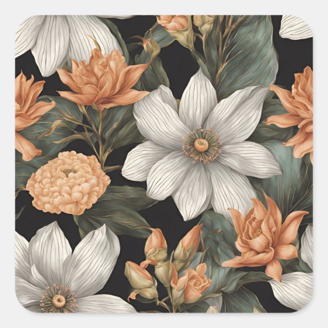 Pegatina Cuadrada Elegante patrón floral de inspiración egipcia (Anverso)