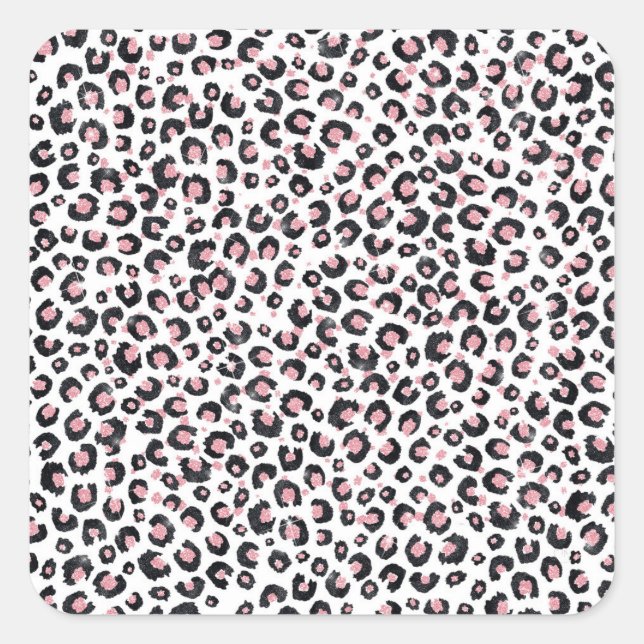 Pegatina Cuadrada Elegante patrón Rosa Oro Leopardo Negro (Anverso)