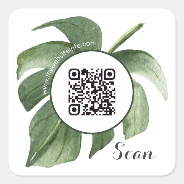 Pegatina Cuadrada Elegante Pegatinas Floral QR Code Business Square (Anverso)