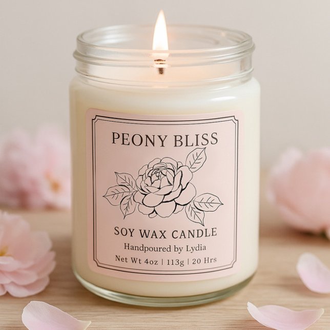 Pegatina Cuadrada Elegante Peony Bliss Soy Wax Candle Business (Subido por el creador)