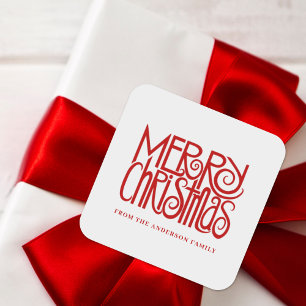 Pegatina Cuadrada Elegante Personalizado de navidad con escritura ro