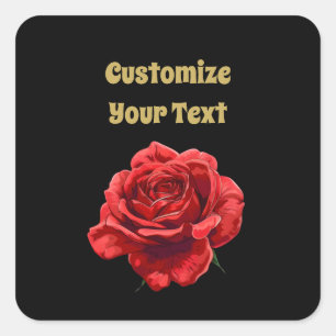 Pegatina Cuadrada Elegante Personalizado floral rosa roja Textos