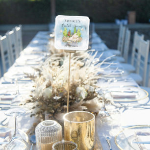 Pegatina Cuadrada Elegante piano violín palomas flores Baby Shower n