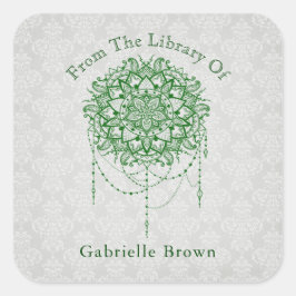 Pegatina Cuadrada Elegante placa Zen Mandala Damask con joyas