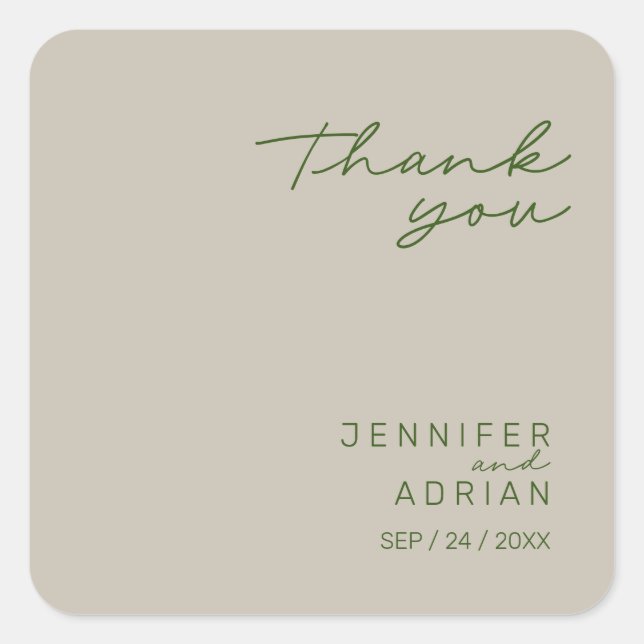 Pegatina Cuadrada Elegante Plata Pálida Minimal Gracias Boda (Anverso)