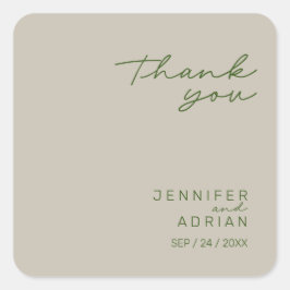 Pegatina Cuadrada Elegante Plata Pálida Minimal Gracias Boda