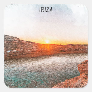 Pegatina Cuadrada Elegante puesta de sol de Ibiza España