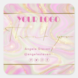 Pegatina Cuadrada Elegante Purpurina de oro de Moda floral de mármol