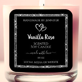 Pegatina Cuadrada Elegante Purpurina de plata negra Estrellas de pro