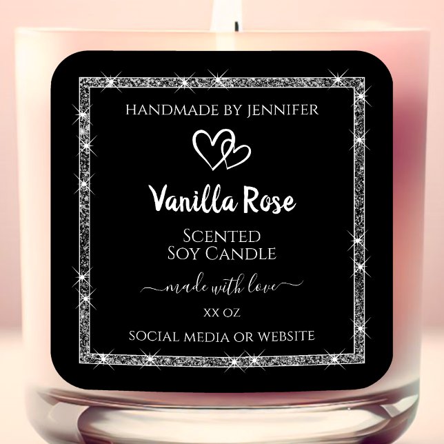 Pegatina Cuadrada Elegante Purpurina de plata negra Estrellas de pro (Subido por el creador)